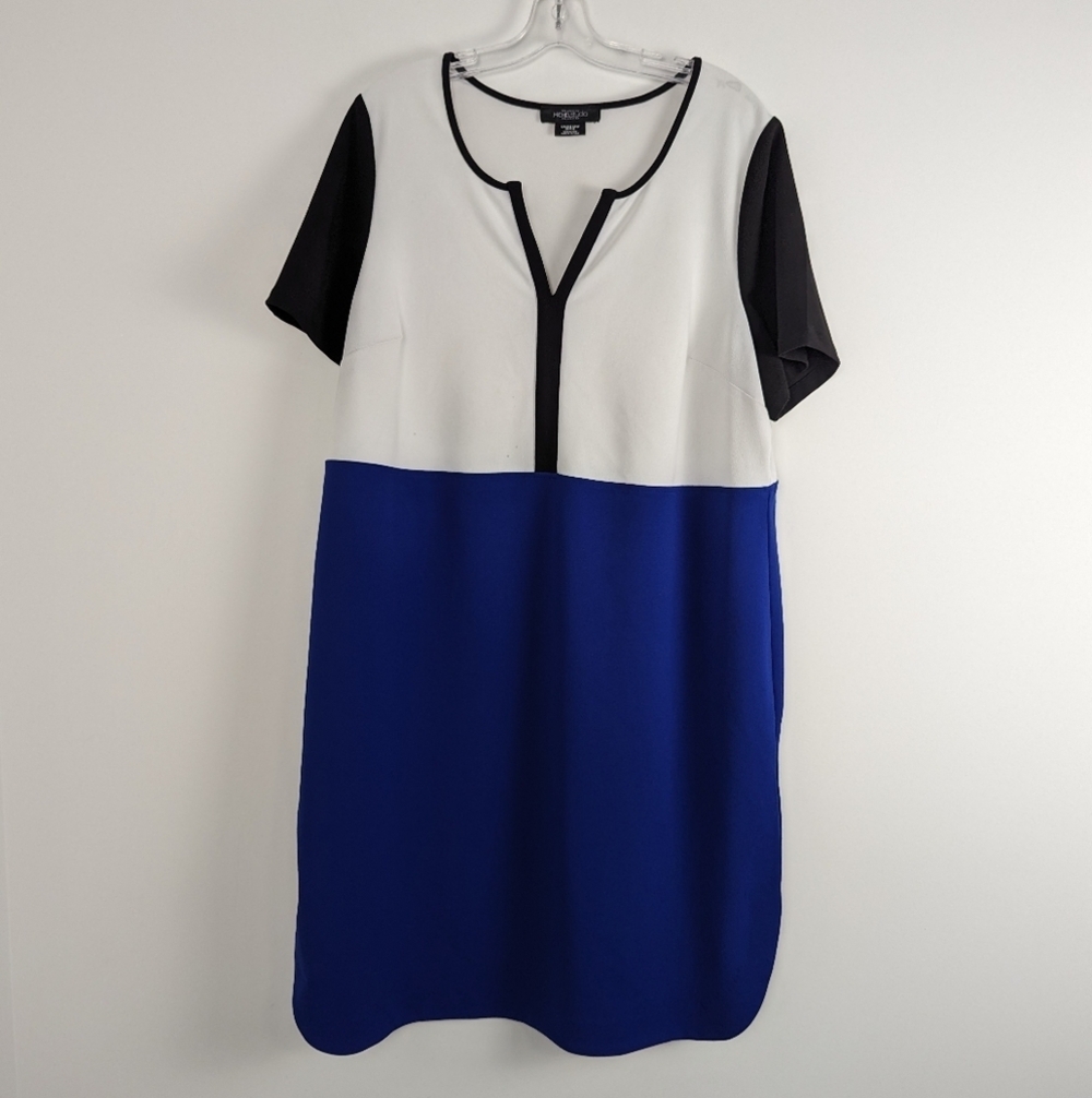 MICHEL STUDIO Collection Color Block Shift Dress Royal Blue/White/Black Size 18